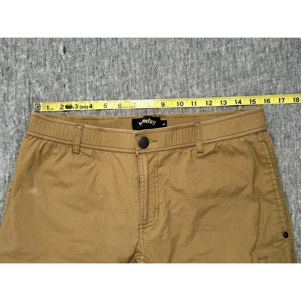 Wrmfzy Pants Mens Large Tan Ripstop Tactical Cargo Elastic Waist Stretch